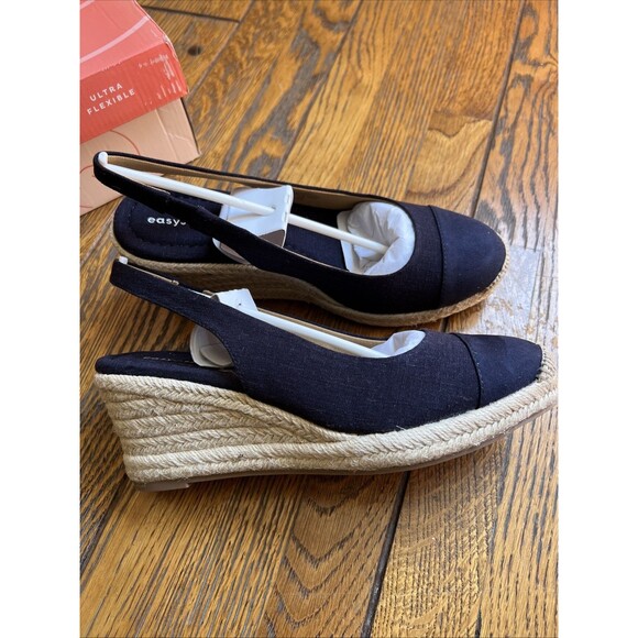 Easy Spirit Women's Size 9.5 Navy Blue Strappy Espadrille Wedge Sandals - Picture 4 of 8